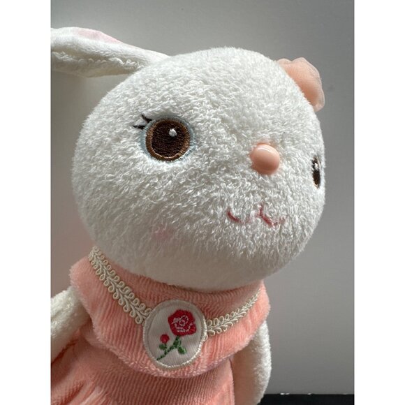 Metoo Plush Bunny Rabbit White Girl Rose Peach Bow Dress Stuffed Animal Soft Toy - Picture 2 of 6